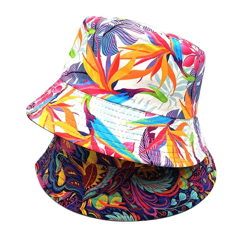 Wende Fischerhut Damen Polyester Digitaler Blumendruck Faltbarer Sonnenschutz Strandhut Outdoor Anglerhut