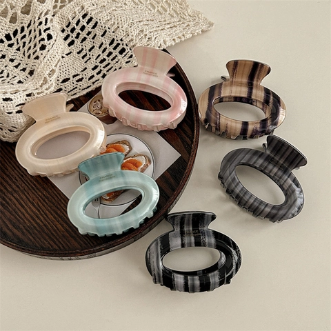 Oval Hair Claw Clip Acetate Striped Marble Gradient French Style Shark Hair Accessories For Women