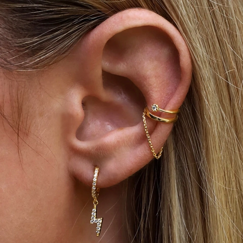 Minimalistisch Kupfer Strass Quaste Kette Doppelschicht Ohrklemme Blitz Kreuz Ohrringe Für Damen Punk Schmuck Geschenk