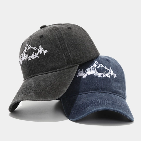 Gorra De Béisbol Algodón Lavado Bordado Bosque De Montaña Distressed Exterior Protección Solar Deporte Ajustable Unisex