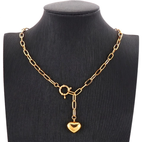 Collar Con Colgante De Corazón De Acero Inoxidable Cadena De Clip Gruesa Cierre De Palanca Joyería INS Minimalista Mujer