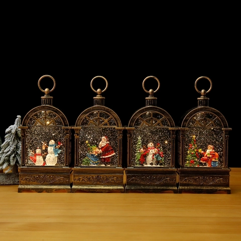 Weihnachts Schneekugel Laterne Spieluhr Weihnachtsmann Schneemann LED Wasser Wirbelnde Glitzer Retro Bronze Feiertagsdeko