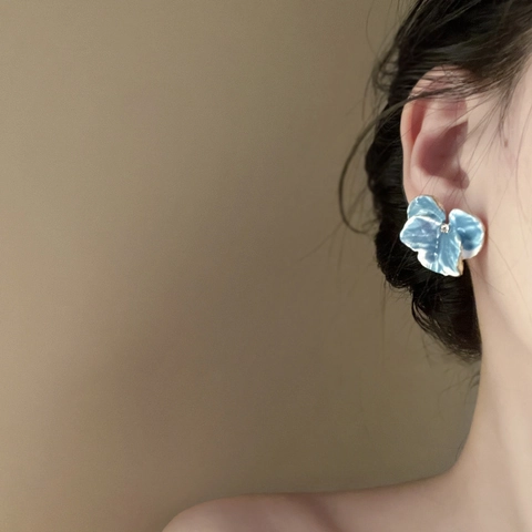 Orecchini A Lobo Fiore Viola Del Pensiero Blu Lega Smalto Con Perno In Argento Strass Gioielli Eleganti