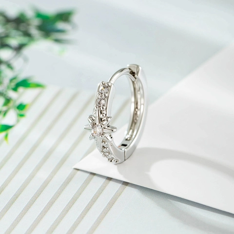 North Star Hoop Earring Zircon Micro Inlaid Brass Silver Color Small Piercing Jewelry For Women Minimalist Style