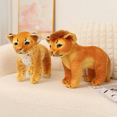 Realistic Lion And Leopard Plush Toy Soft Stuffed Animal Doll For Kids Room Decor