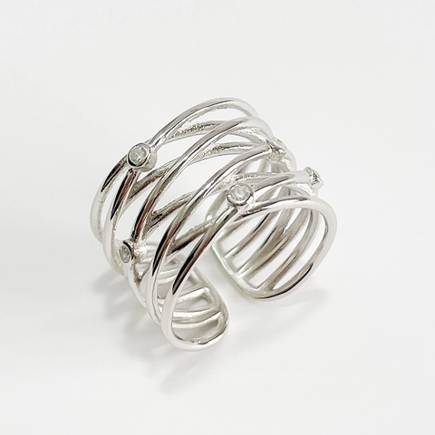 Adjustable Ring 925 Sterling Silver Multi Layer Cross Lines Cubic Zirconia Minimalist Fashion Jewelry For Women