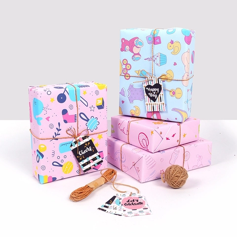 Cartoon Baby Gift Wrapping Paper Kraft Paper For Newborn Birthday Full Moon Party DIY Cute Patterns