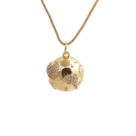 Collana Con Ciondolo Globo In Rame Dorato Per Donna Con Zircone Sfera Cava Catena Scatola Geometrica Gioielli