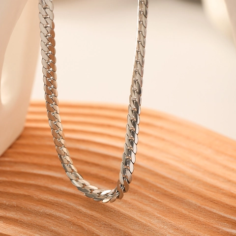 Collana In Acciaio Inossidabile Piatta Osso Di Serpente Argento Lucido Gioielli Di Moda Minimalista Accessorio Donna