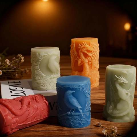 3D Relief Drachen Raben Zylindrische Silikonform Für DIY Handgemachte Kerze Gips Handwerk Mysteriöser Gothic Stil
