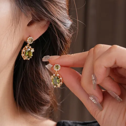 Vintage Butterfly Stud Earrings With Green Zircon Copper Base And Silver Earring Post Retro Luxury Jewelry For Women
