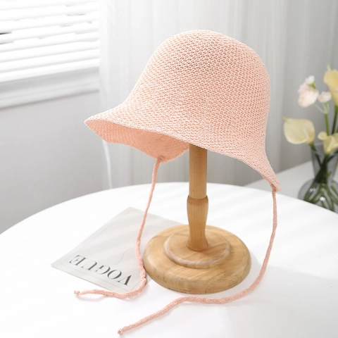 Gehaakte Bucket Hat Ademend Zonbescherming Strandvakantie Elegante Franse Stijl Voor Dames Met Strikbandjes