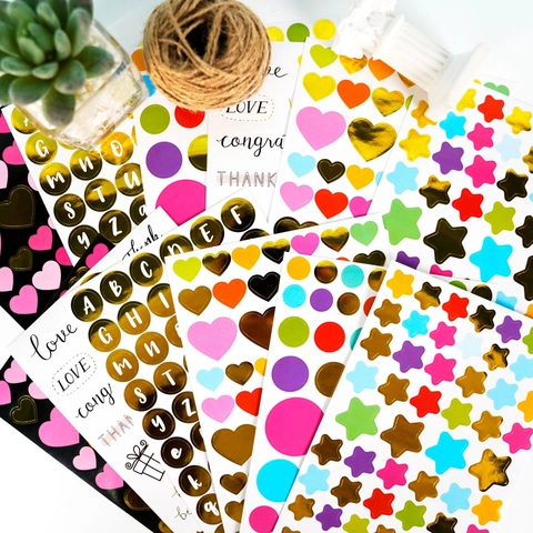 Pegatinas Decorativas Coloridas Bronceado Corazón Estrella Alfabeto Patrones Para DIY Diario Scrapbook Planificador Ornamento Artesanía Estética