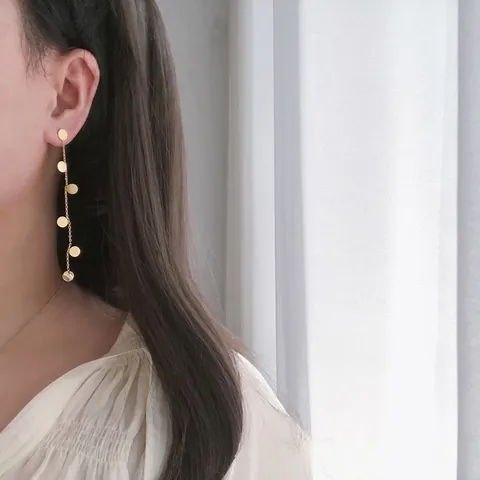 Minimalistische Lange Kwastjes Oorbellen Titaniumstaal 18K Verguld Gepolijste Ronde Schijven Koreaanse Stijl Sieraden Dames