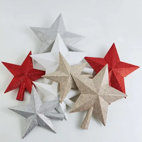 Glitter Christmas Tree Topper Star Sparkling Five Pointed Star Ornament Festive Holiday Home Decor Accessory