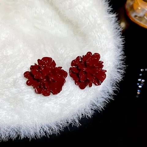 Vintage Rote Blumen Ohrstecker Mit 925 Sterling Silver Earring Post Mehrlagige Harz Blütenblätter Eleganter Schmuck Damen