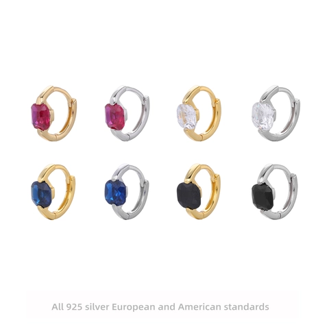 Pendientes Huggie Hoop De Plata De Ley 925 Con Circón Cuadrado Colorido Joyería De Moda Geométrica Para Mujeres