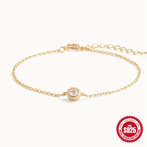 Minimalist 925 Sterling Silver Zirconia Chain Bracelet For Women Elegant Round Pendant Electroplated Fashion Jewelry Gift