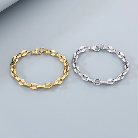 Geometric Rhombic Chain Bracelet Stainless Steel Polished Hip Hop Streetwear Style Jewelry Gift For Men Women