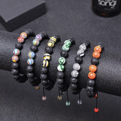 Handmade Lava Stone Beaded Bracelet Adjustable Braided Rope Essential Oil Diffuser Fashion Jewelry For Men Women