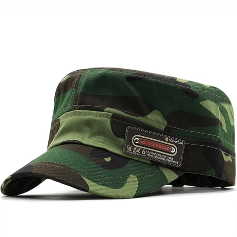 Camouflage Cadet Cap Cotton Canvas Military Patrol Hat Flat Top Outdoor Adjustable Tactical Vintage For Men Women
