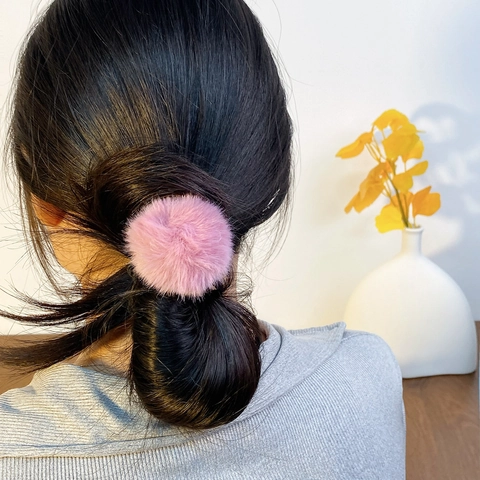 Plüsch Pom Pom Haargummis Kunstpelz Elastische Pferdeschwanzhalter Süße Haaraccessoires Für Frauen Mädchen