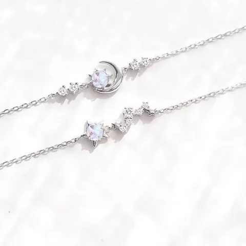 Korean Style Star Moon Copper Rhinestone Bracelet For Women Bestie Gift Light Luxury Elegant Silver Color Adjustable Chain Bracelet