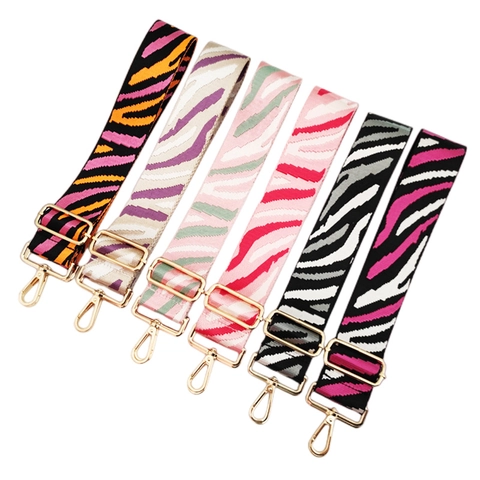 Zebra Pattern Bag Strap Adjustable Wide Fabric Shoulder Crossbody Replacement Purse Handle With Metal Buckle