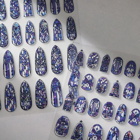Autocollants Pour Ongles Style Vitrail Gothique Laser Holographique Plastique Auto-adhésif Décoration De Manucure Ultra Mince Église