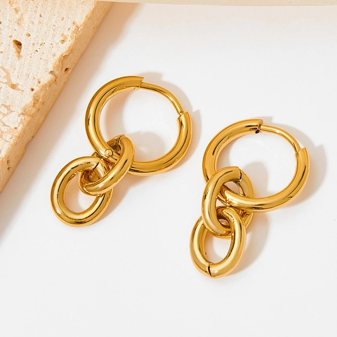 Stainless Steel Link Hoop Earrings Interlocking Oval Chain Drop Geometric Polished Minimalist Jewelry For Women