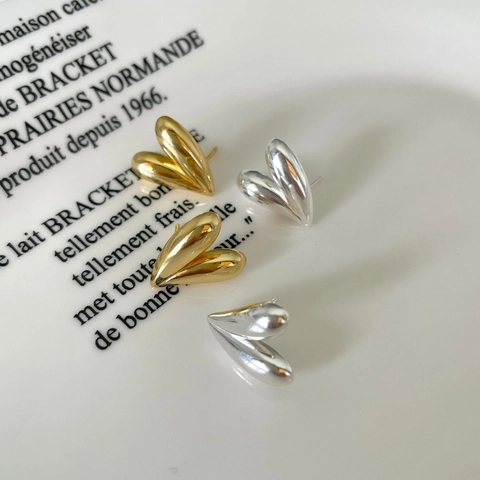 925 Sterling Silver Heart Stud Earrings Minimalist Irregular Geometric High Polish Mirror Jewelry For Women And Girls