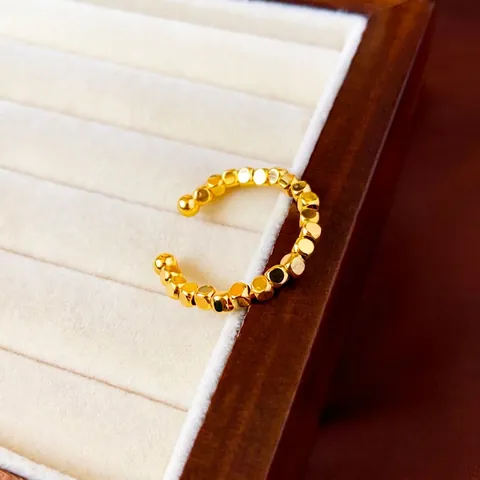 Geometric Open Ring Gold Plated Copper Cube Bead Minimalism Adjustable Fashion Jewelry For Women