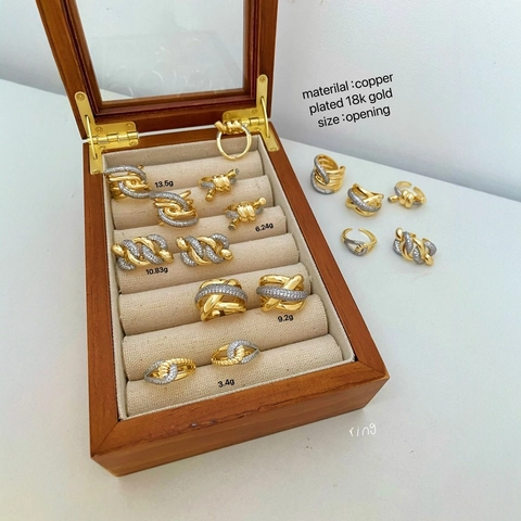 Anello Aperto Irregolare Geometrico di Moda per Donna Rame Placcato Oro Nodo Strass Intarsiato Anello di Lusso Regolabile