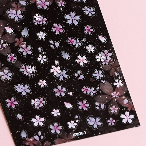 5D Kirschblüte Nagelkunst Aufkleber Mattiert Dünne Sakura Blütenblatt Sternenhimmel Muster Selbstklebend Für Damen DIY Maniküre