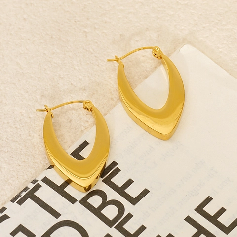 V-Shaped Hoop Earrings 18K Gold Plated Stainless Steel Minimalist Geometric Smooth Polished Fashion Jewelry For Women