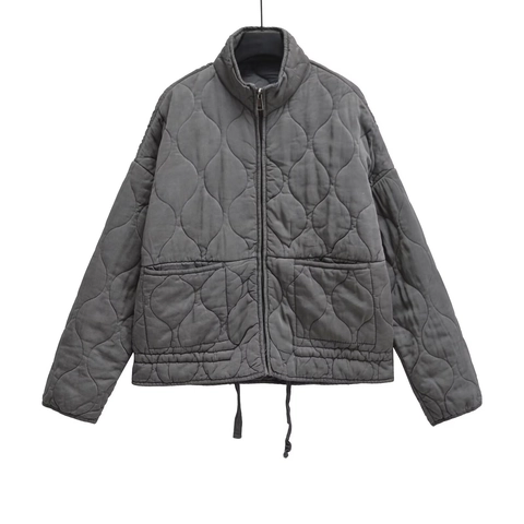 Women Casual Quilted Padded Jacket Streetwear Stand Collar Zipper Loose Coat With Drawstring Hem Autumn Winter Outerwear