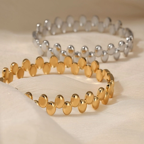 Brazalete De Acero Inoxidable Chapado En Oro PVD Con Cuentas Ovales Polka Dot Joyería Geométrica Impermeable Mujer