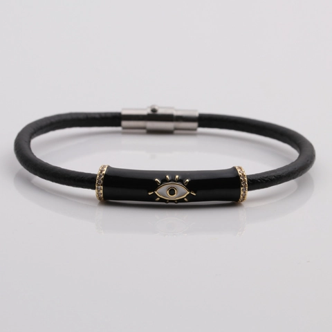 Evil Eye Armband Geflochtenes Lederband Mit Edelstahl Magnetverschluss Zirkonia Glücksbringer Schmuck Für Damen