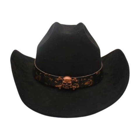 Cappello Da Cowboy Occidentale Vintage Scamosciato Tesa Larga Con Decorazione Teschio In Metallo Performance Retro Unisex