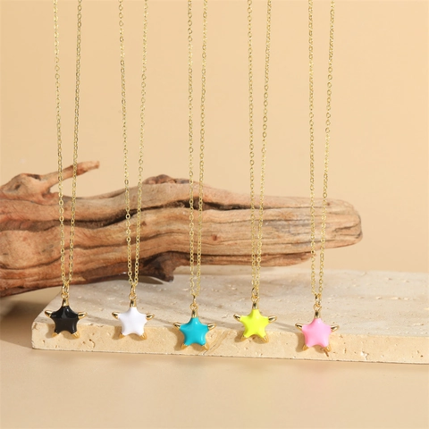 Collana con Pendente a Stella a Cinque Punte in Rame Moda Smalto a Goccia d'Olio Placcato Oro Catena da Clavicola per Gioielli da Donna