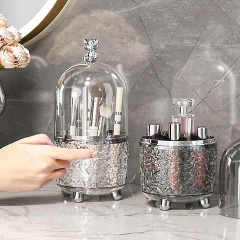 Yimijia Cosmetic Storage Box High-Level Cosmetic Brush Rotating Desktop Large Capacity Dust-Proof Dressing Table Storage Cartridge