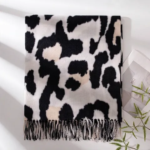Imitation Kaschmir Schal Lange Tierdruck Kuh Leopard Muster Mit Quasten Fransen Weich Warm Winter Damen Stola