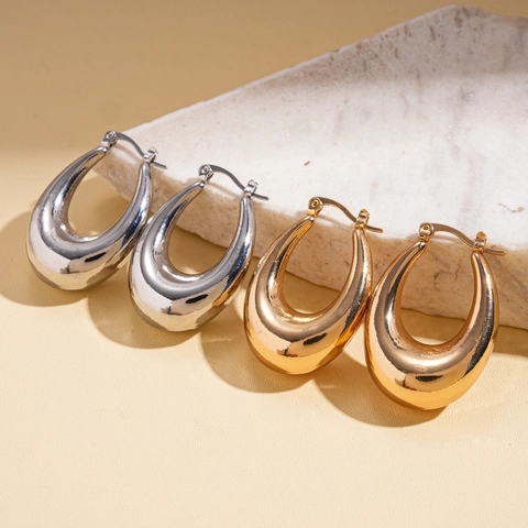 Orecchini A Cerchio Geometrici A Forma Di U Minimalista Goccia Cavo Metallo Ferro Gioielli Da Donna Accessorio Moda