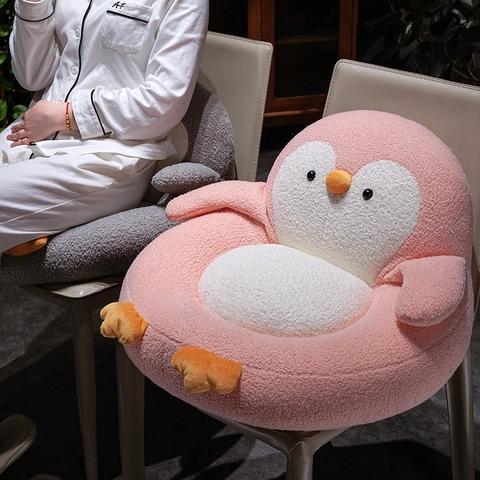 Weiches Pinguin Integriertes Sitzkissen Teddyvlies Verdicktes Stuhl Rückenpolster Für Büro Zuhause Boden