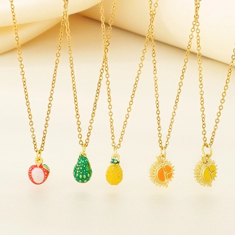 Fruit Pendant Necklace Stainless Steel Enamel Oil Drip Durian Avocado Pineapple Strawberry Sweet Style For Women