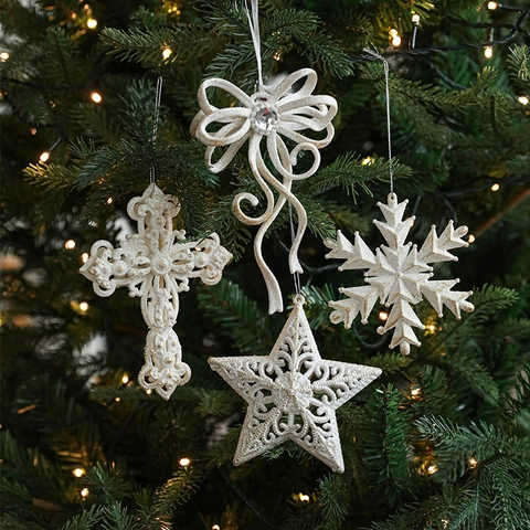 Kerstboom Hangende Ornamenten Wit Glinsterende Plastic Engel Vleugel Sneeuwvlok Ster Vlinder Kruis Vormen Feestelijke Decoratie