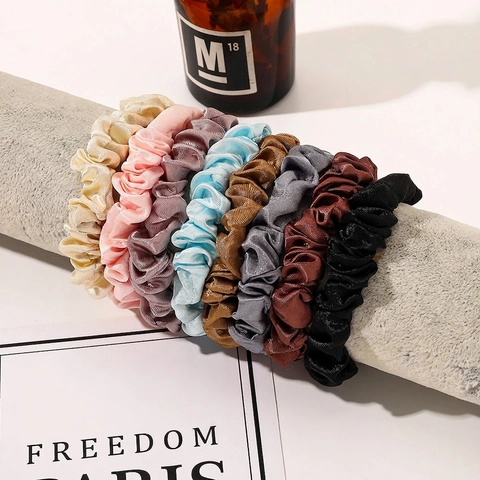 Satin Hair Scrunchies Solid Color Elastic Hair Ties Shiny Pleated Ponytail Holder Hair Accessories For Women Girls