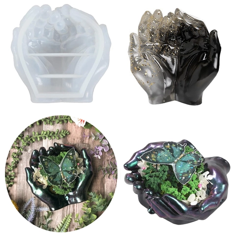 Hand Holding Shape Silicone Mold For DIY Resin Casting Epoxy Plaster Crafting Jewelry Tray Candle Holder Home Decor