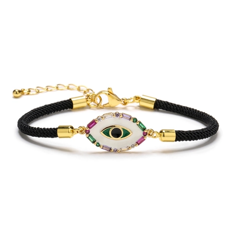 Evil Eye Armband Kupferlegierung Micro Pave Zirkon Bunte Emaille Verstellbare Gewebte Milan Seilschnur Amulett Schmuck