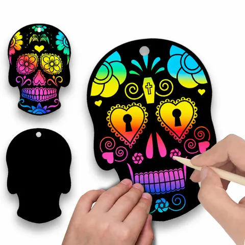 Παιδικό Halloween Ξυστό Τέχνη DIY Ημέρα των Νεκρών Κρανίο Κρεμαστά Στολίδια Neon Ουράνιο Τόξο Μαγικό Χαρτί Ξυστού